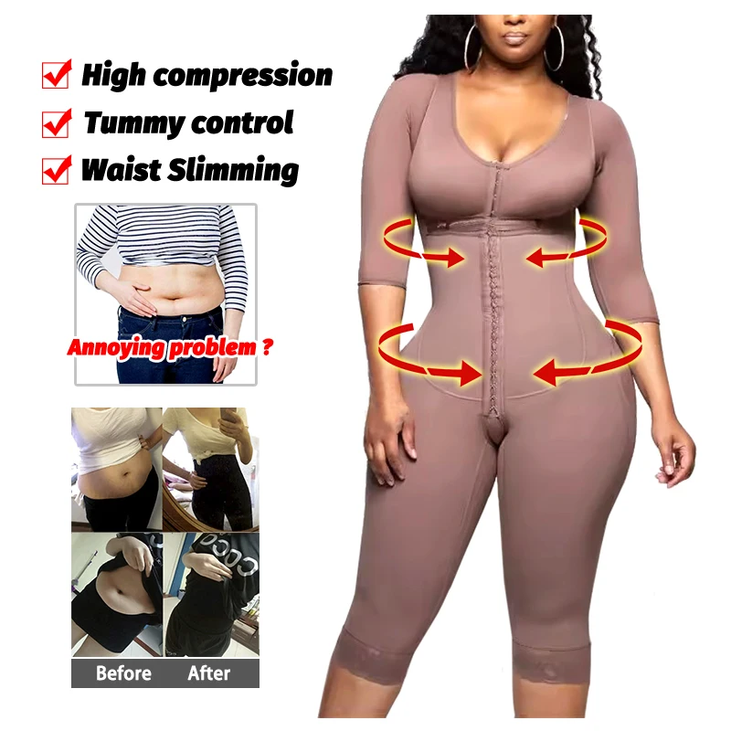 Full Body Colombian Girdles Shaper High Compression Bodysuits Postoperative Postpartum Lipo Arm Slimmer Waist Reducing