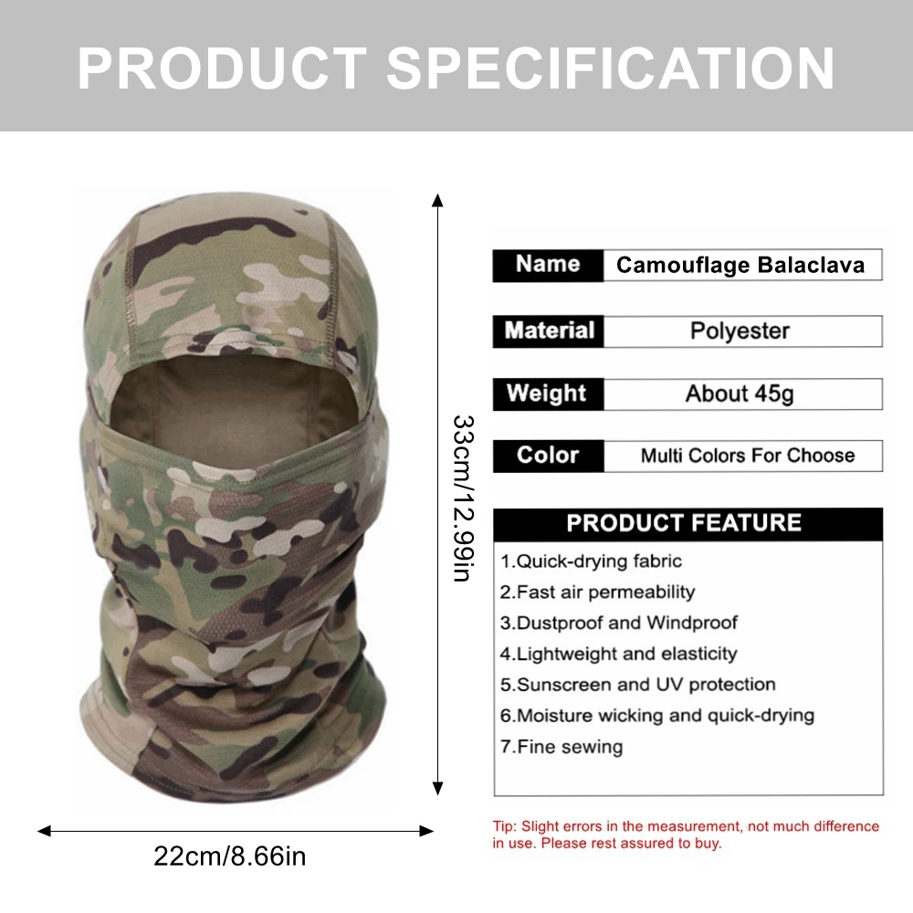 Full Face Balaclava Tactical Camouflage Mask Ski Bike Cycling Army Hunting Head Cover Scarf Multicam Military Airsoft