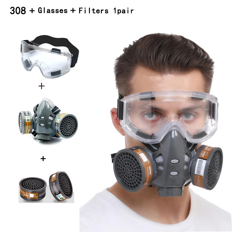 Full Face Gas Mask With Safety Glasses Spray Paint Chemical Pesticide Decoration Formaldehyde Anti-Dust With Filter