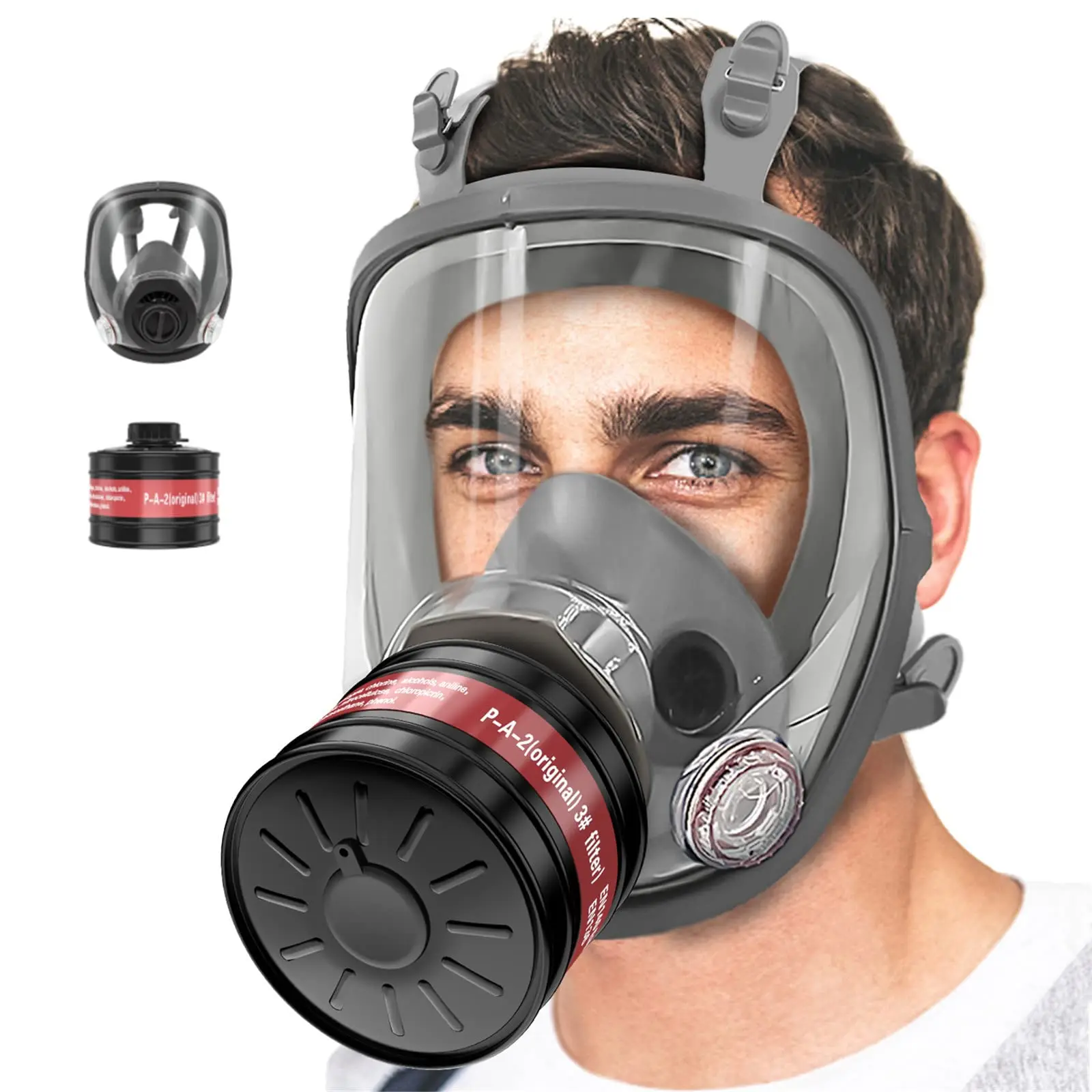 Full Face Gas Masks Survival Chemical Respirator with 40mm Filter, Full Face Respirator Gas Mask with 40mm Activated Full Face Gas Masks Survival Chemical Respirator with 40mm Filter, Full Face Respirator Gas Mask with 40mm Activated