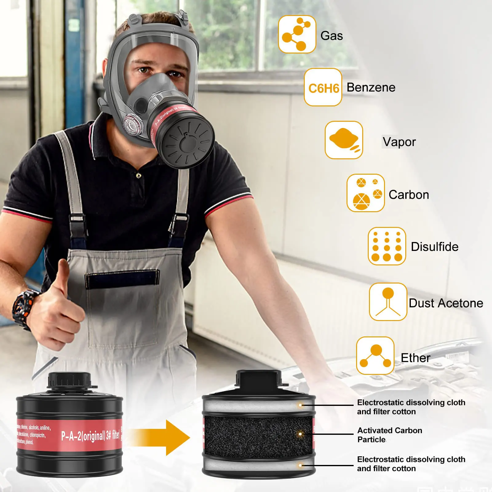 Full Face Gas Masks Survival Chemical Respirator with 40mm Filter, Full Face Respirator Gas Mask with 40mm Activated Full Face Gas Masks Survival Chemical Respirator with 40mm Filter, Full Face Respirator Gas Mask with 40mm Activated