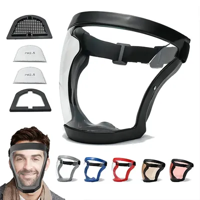 Full Face Transparent Protective Mask Dust-proof Anti-fog Head Cover Reusable Kitchen Oil-splash Proof Face Mask with