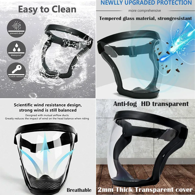 Full Face Transparent Protective Mask Dust-proof Anti-fog Head Cover Reusable Kitchen Oil-splash Proof Face Mask with