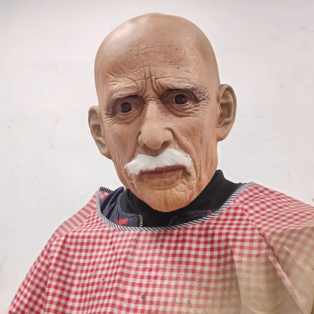 Full Head Mask Latex Realistic Men Face Beard Halloween Costume Party Props Old Man Latex Halloween Mask Cosplay Party