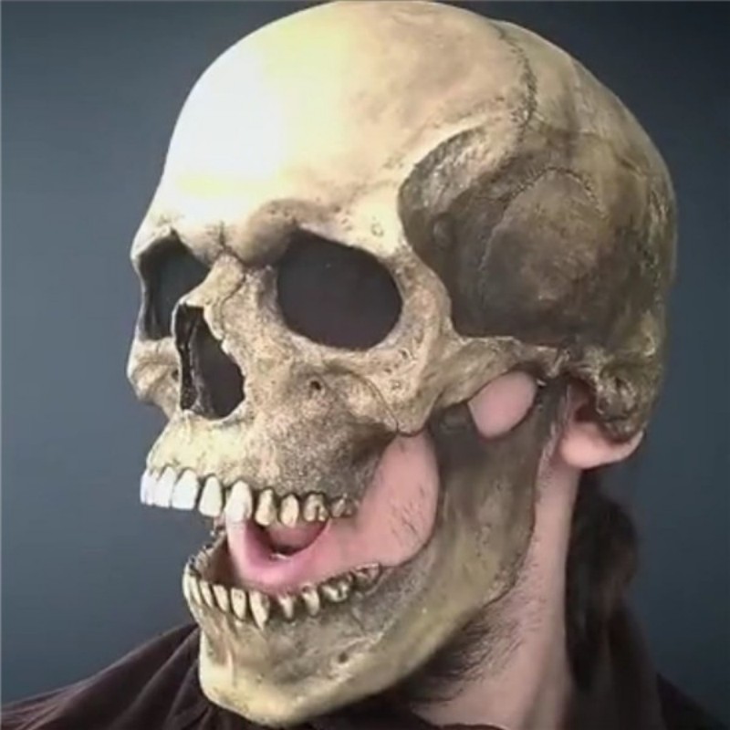 Full Head Skull Mask Mouth Can Be Moved Halloween Horror Adult Skull Mask Haunted House Props Movable Jaw Latex Mask
