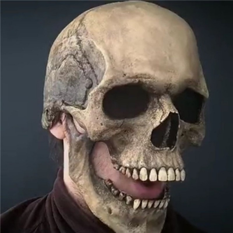 Full Head Skull Mask Mouth Can Be Moved Halloween Horror Adult Skull Mask Haunted House Props Movable Jaw Latex Mask