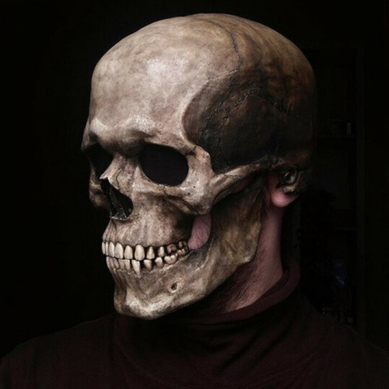 Full Head Skull Mask Mouth Can Be Moved Halloween Horror Adult Skull Mask Haunted House Props Movable Jaw Latex Mask