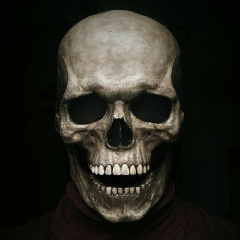 Full Head Skull Mask Mouth Can Be Moved Halloween Horror Adult Skull Mask Haunted House Props Movable Jaw Latex Mask