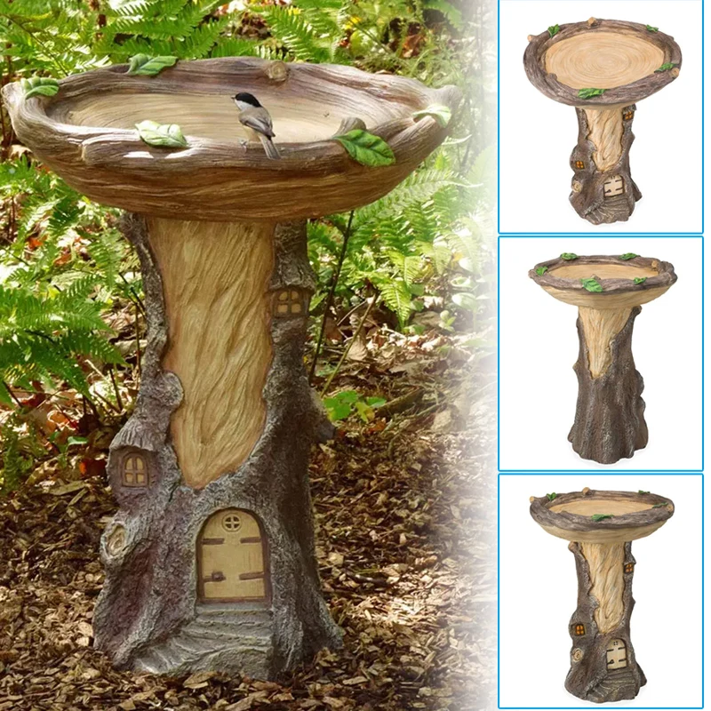 Full-Size Fairy Garden Birdbath Wood-Look Resin Landscape Accent For Home And Garden Full-Size Fairy Garden Birdbath Wood-Look Resin Landscape Accent For Home And Garden