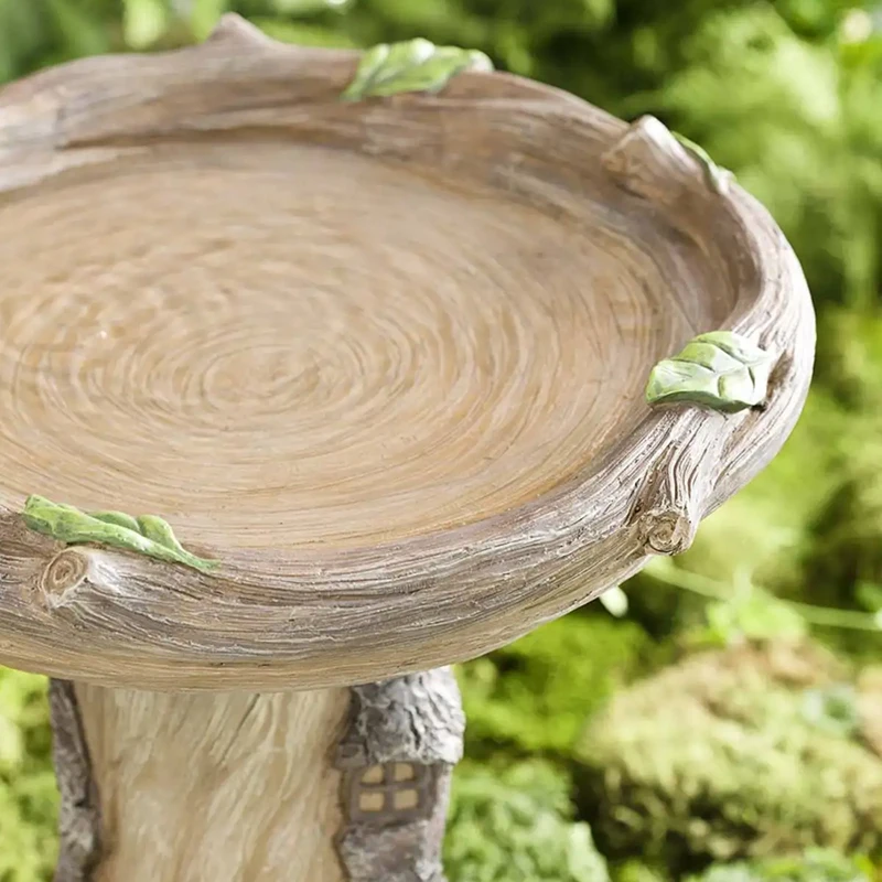 Full-Size Fairy Garden Birdbath Wood-Look Resin Landscape Accent For Home And Garden Full-Size Fairy Garden Birdbath Wood-Look Resin Landscape Accent For Home And Garden