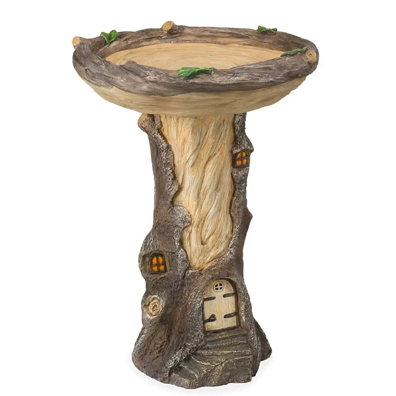 Full-Size Fairy Garden Birdbath Wood-Look Resin Landscape Accent For Home And Garden Full-Size Fairy Garden Birdbath Wood-Look Resin Landscape Accent For Home And Garden