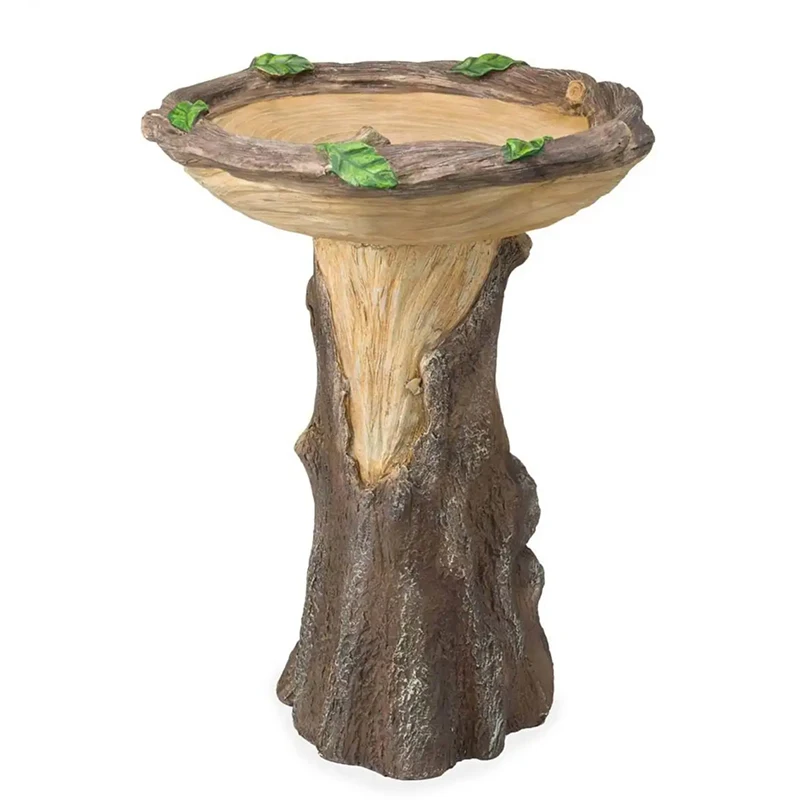 Full-Size Fairy Garden Birdbath Wood-Look Resin Landscape Accent For Home And Garden Full-Size Fairy Garden Birdbath Wood-Look Resin Landscape Accent For Home And Garden