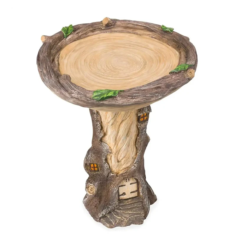 Full-Size Fairy Garden Birdbath Wood-Look Resin Landscape Accent For Home And Garden Full-Size Fairy Garden Birdbath Wood-Look Resin Landscape Accent For Home And Garden