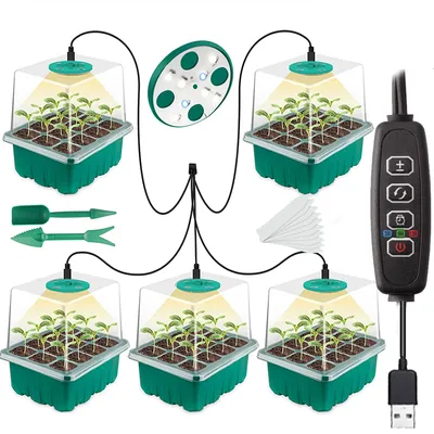 Full Spectrum LED Grow Light with Seedling Tray Plant Seed Starter Trays, Greenhouse Growing Trays with Holes 12 Cell