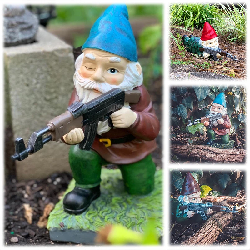 Funny Army Gnome Garden Statue Resin Desktop Lawn Ornament for Outdoor Garden Decoration Wooden Monster Yard Sculpture