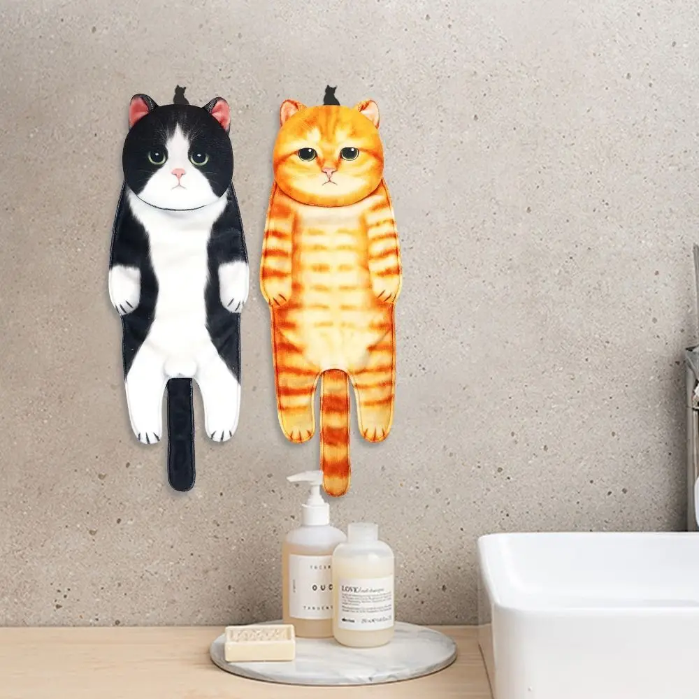 Funny Cat Hand Towels Bathroom Kitchen Hand Wash Towel with Hanging Loops Quick Dry Soft Absorbent Microfiber creative