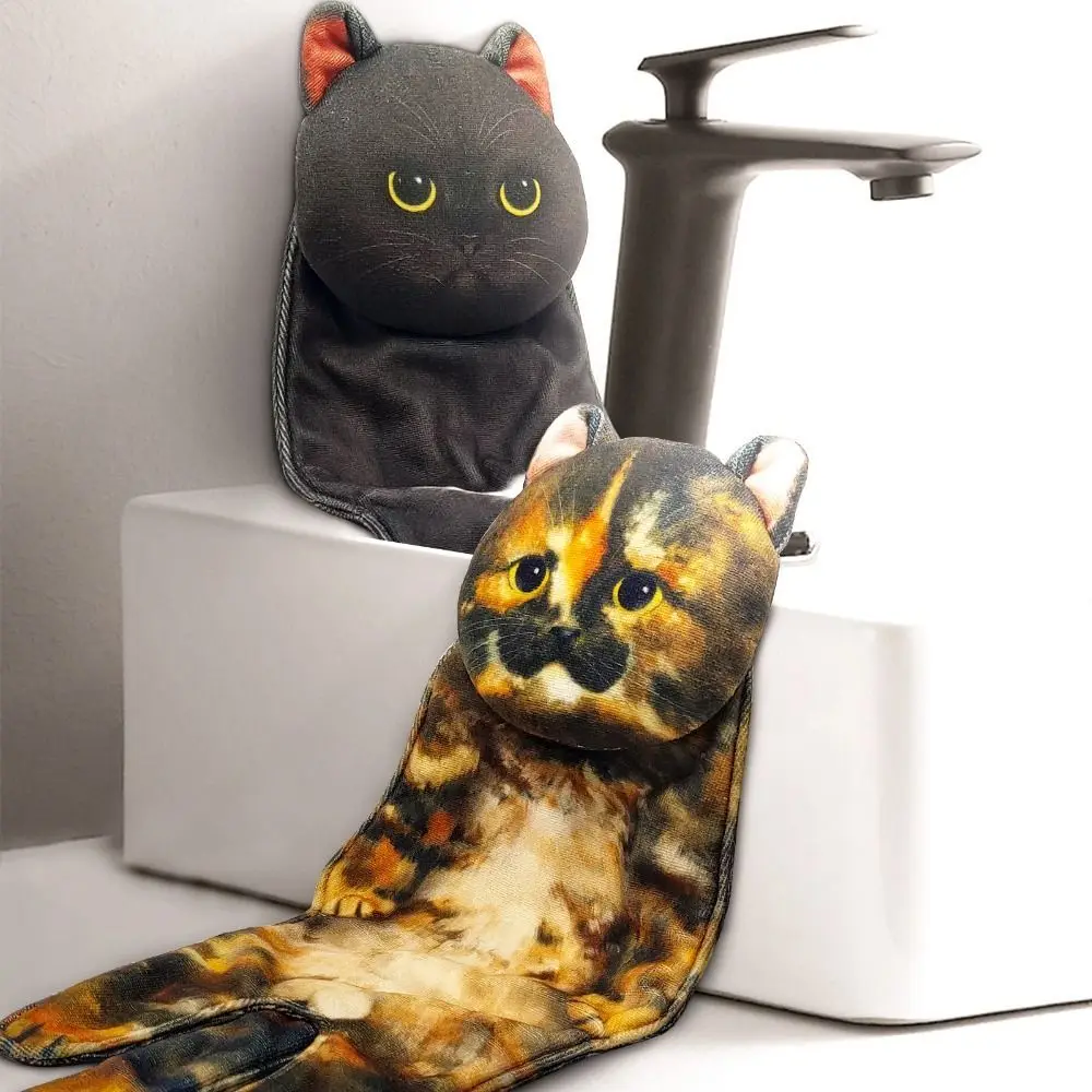 Funny Cat Hand Towels Bathroom Kitchen Hand Wash Towel with Hanging Loops Quick Dry Soft Absorbent Microfiber creative