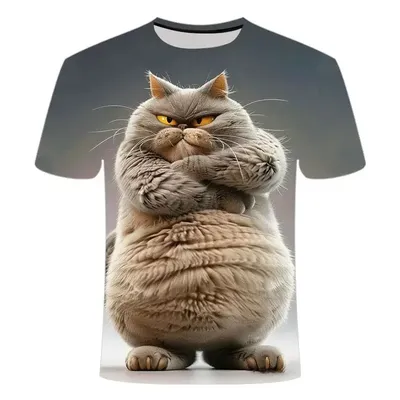 Funny Cat Pattern T-Shirt For Men Personality Animal 3D Printed T Shirts Summer Loose Short Sleeved Tops Casual Round Funny Cat Pattern T-Shirt For Men Personality Animal 3D Printed T Shirts Summer Loose Short Sleeved Tops Casual Round