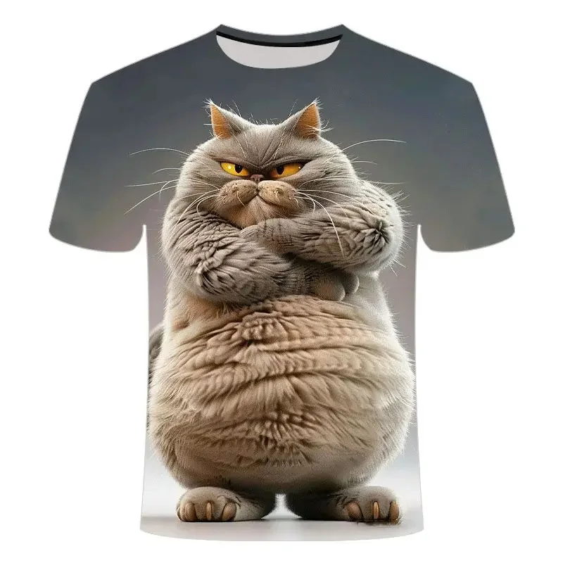 Funny Cat Pattern T-Shirt For Men Personality Animal 3D Printed T Shirts Summer Loose Short Sleeved Tops Casual Round