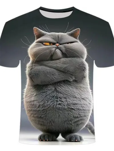 Funny Cat Pattern T-Shirt For Men Personality Animal 3D Printed T Shirts Summer Loose Short Sleeved Tops Casual Round Funny Cat Pattern T-Shirt For Men Personality Animal 3D Printed T Shirts Summer Loose Short Sleeved Tops Casual Round