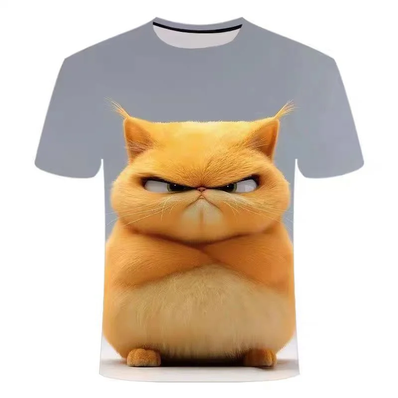 Funny Cat Pattern T-Shirt For Men Personality Animal 3D Printed T Shirts Summer Loose Short Sleeved Tops Casual Round Funny Cat Pattern T-Shirt For Men Personality Animal 3D Printed T Shirts Summer Loose Short Sleeved Tops Casual Round
