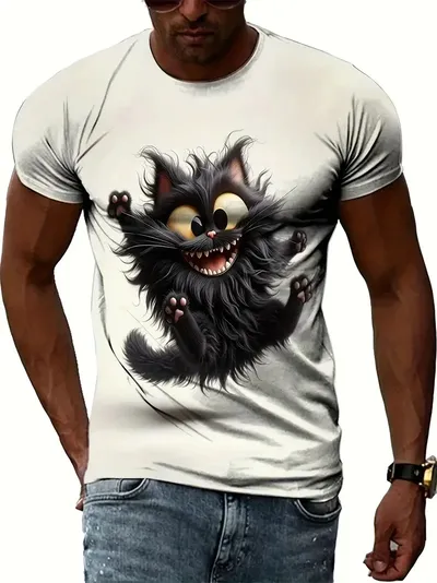 Funny Cat Pattern T-Shirt For Men Personality Animal 3D Printed T Shirts Summer Loose Short Sleeved Tops Casual Round Funny Cat Pattern T-Shirt For Men Personality Animal 3D Printed T Shirts Summer Loose Short Sleeved Tops Casual Round