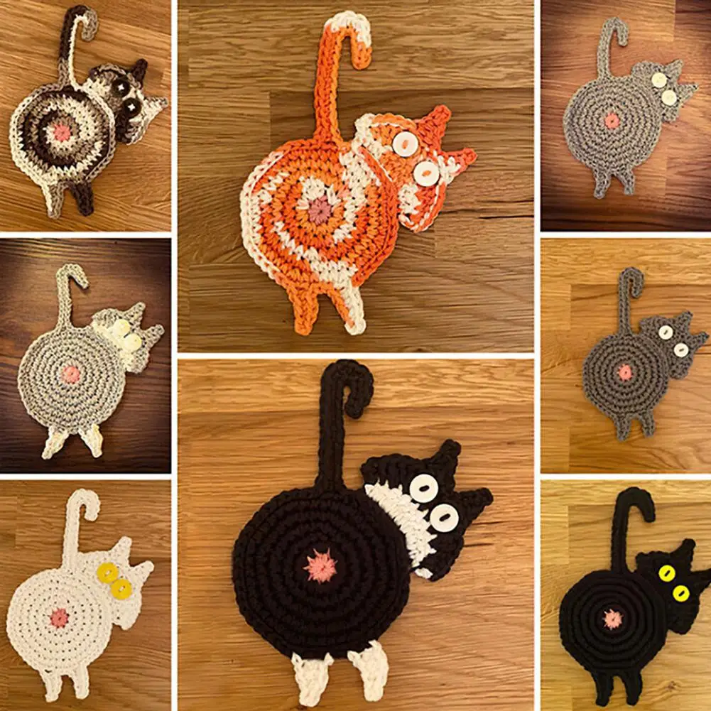 Funny Coaster High Temperature Resistant Easy to Clean Reused Various Styles Wear-resistant Heat Insulation Cloth Cat Funny Coaster High Temperature Resistant Easy to Clean Reused Various Styles Wear-resistant Heat Insulation Cloth Cat