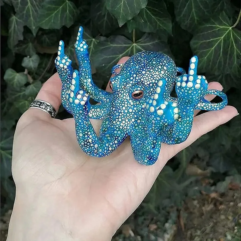 Funny Garden and Aquarium Statue Ornaments Octopus Miniature With Middle Fingers Luminous Office Tabletop Bar Funny Garden and Aquarium Statue Ornaments Octopus Miniature With Middle Fingers Luminous Office Tabletop Bar