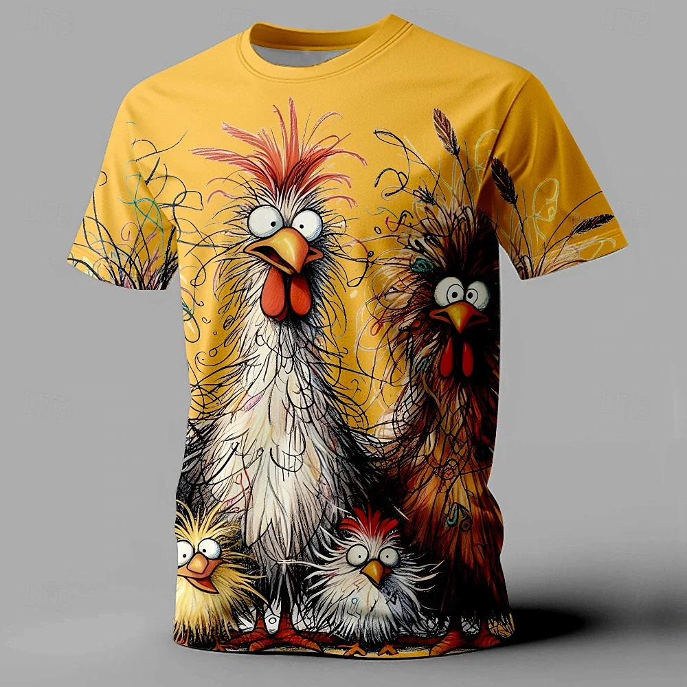 Funny Men's T Shirt Animal Chicken Print Summer Casual Short Sleeve Tee Street Fashion O-Neck Pullover Men's Oversized