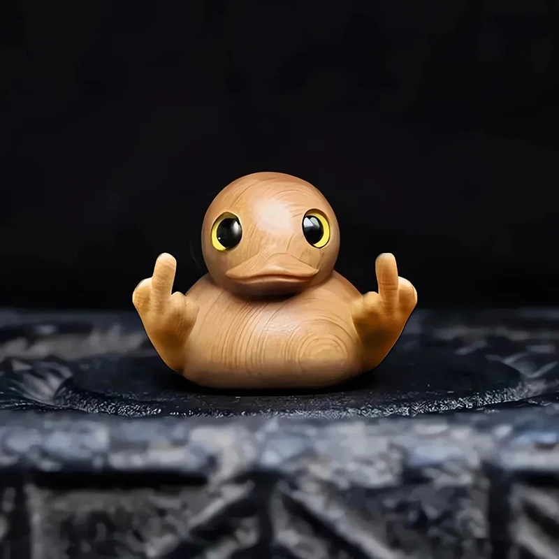 Funny Middle Finger Duck Handmade Wooden Statue Mini Duck Figurines Garden Decoration For Home Office Desktop Little