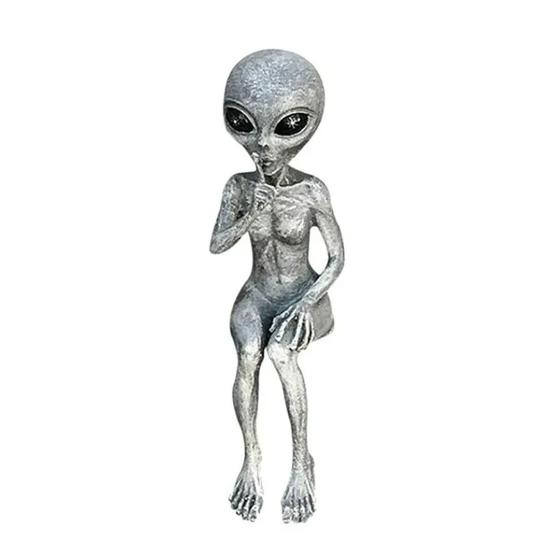 Funny Resin Alien Statue Outdoor Garden Decoration UFO Dwarf Sculpture Desktop Home Decor for Halloween Christmas