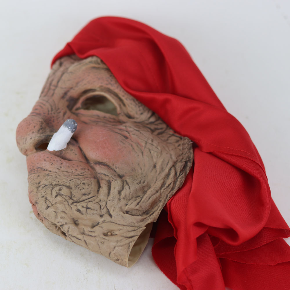 Funny Smoking Granny Old Nana Latex Mask Lady Grandma With Wrinkled Face and Red Scarf Masks Halloween Party Costume