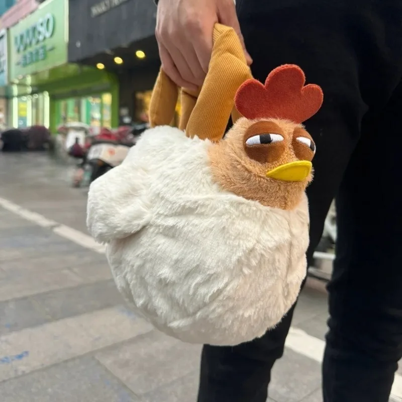 Fur Chicken Plush Bag Ugly Hen Shape Handbag Funny Kawaii Chicken Pendant Keychain Doll Satchel Purse for Women