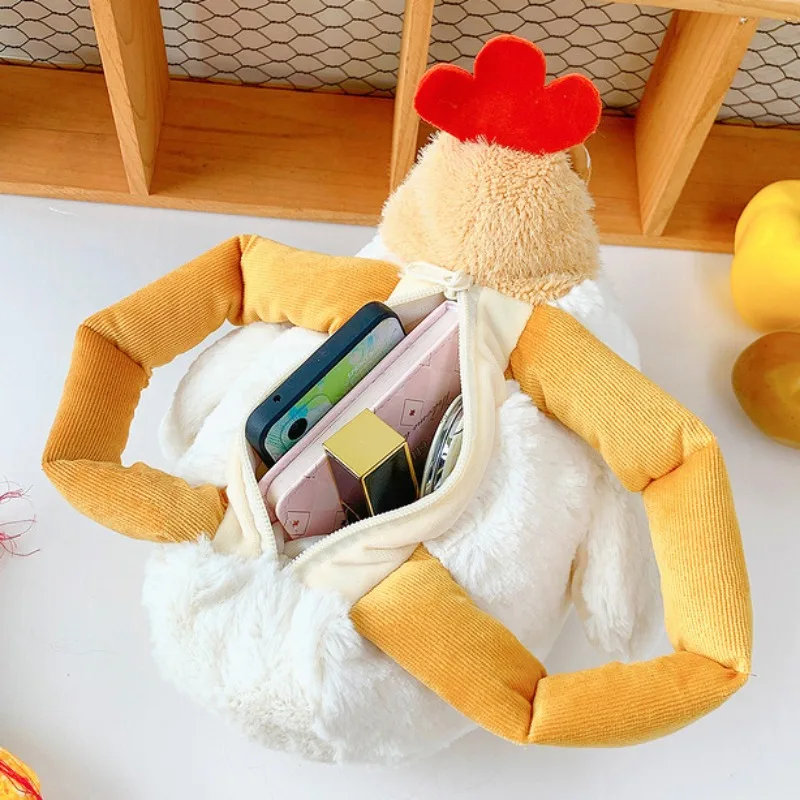 Fur Chicken Plush Bag Ugly Hen Shape Handbag Funny Kawaii Chicken Pendant Keychain Doll Satchel Purse for Women