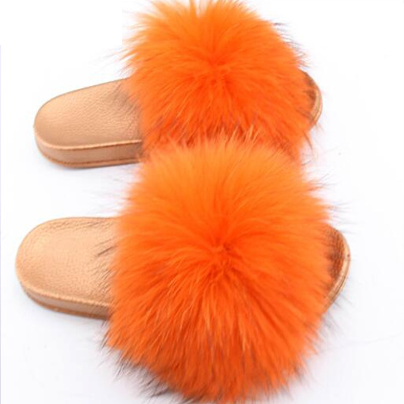 Furry Slippers Raccoon Fur Furry Slippers Raccoon Fur