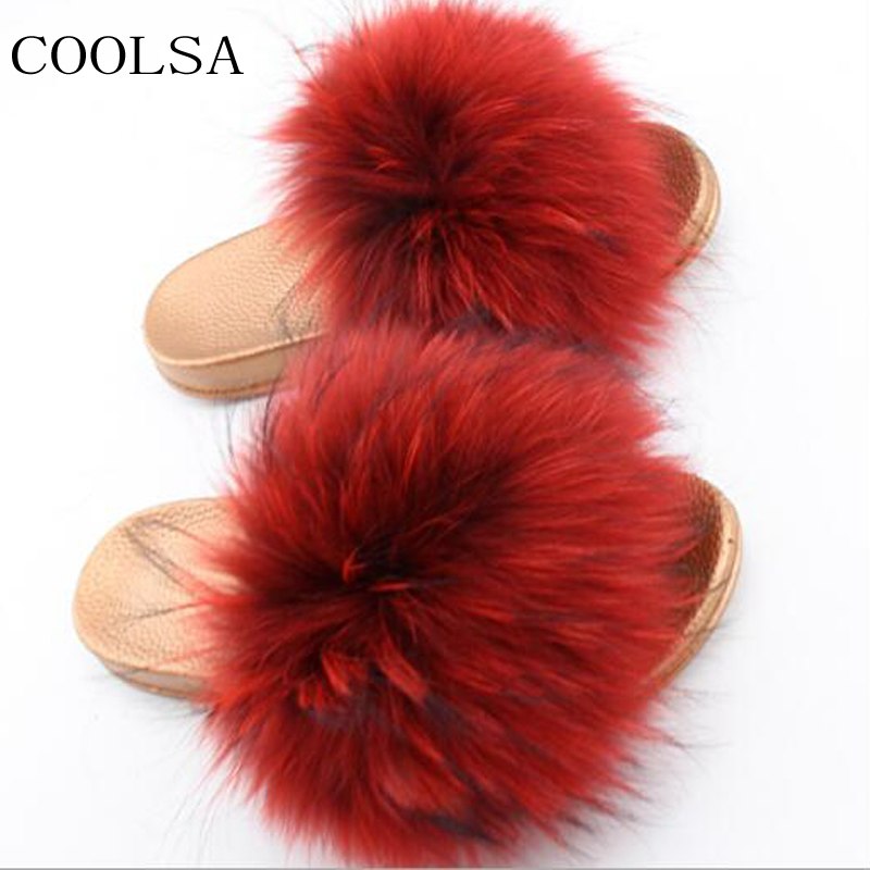 Furry Slippers Raccoon Fur