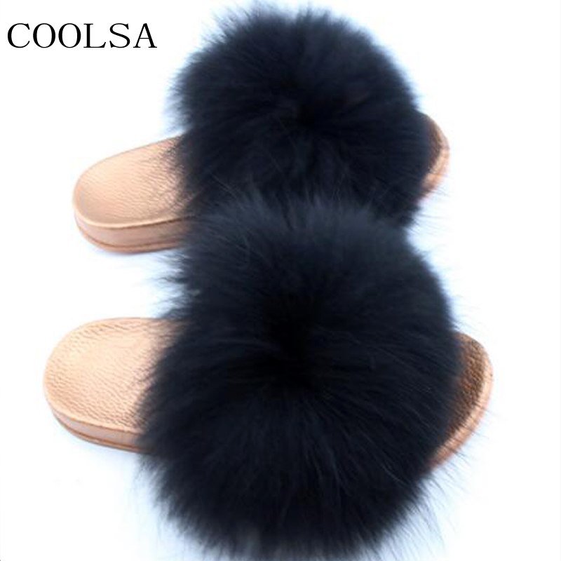 Furry Slippers Raccoon Fur