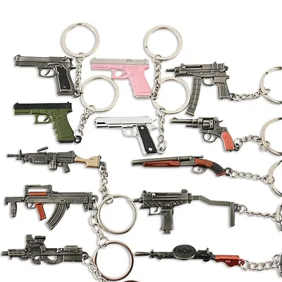 Game Keychain Jewelry Weapon Mini Gun Model Metal Pendant Key Chain Fashion Bag Car Key Holders Gift For Kids Men