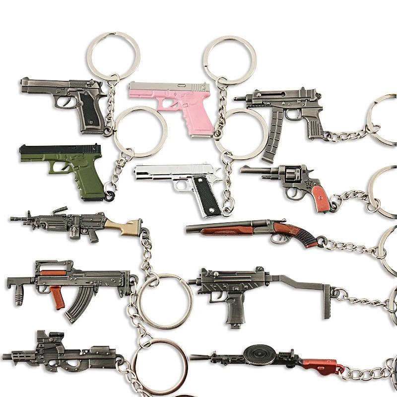 Game Keychain Jewelry Weapon Mini Gun Model Metal Pendant Key Chain Fashion Bag Car Key Holders Gift For Kids Men