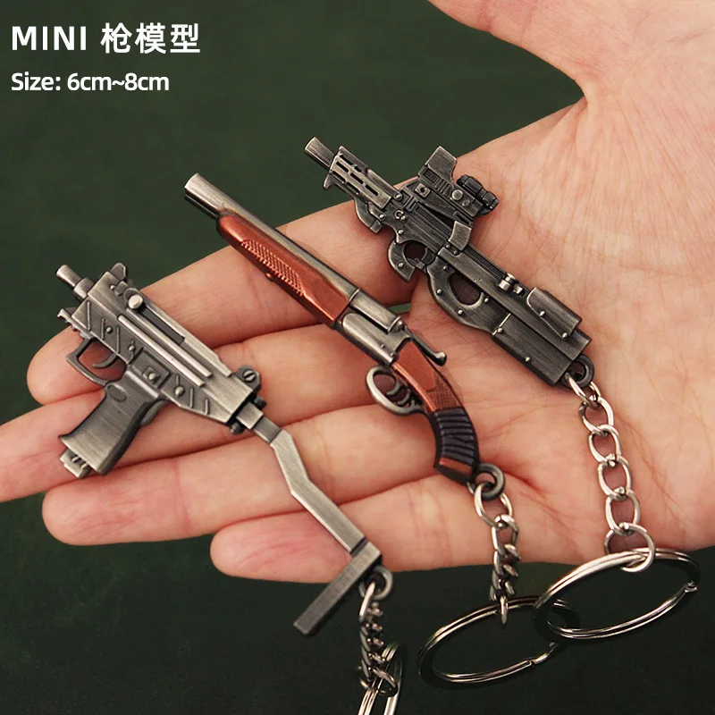 Game Keychain Jewelry Weapon Mini Gun Model Metal Pendant Key Chain Fashion Bag Car Key Holders Gift For Kids Men