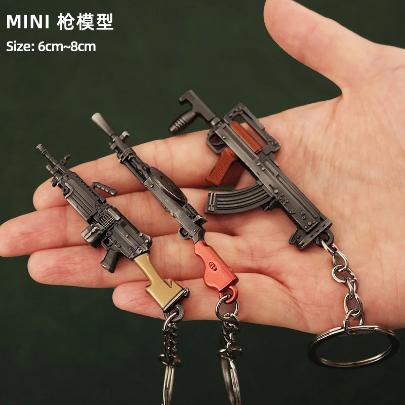 Game Keychain Jewelry Weapon Mini Gun Model Metal Pendant Key Chain Fashion Bag Car Key Holders Gift For Kids Men