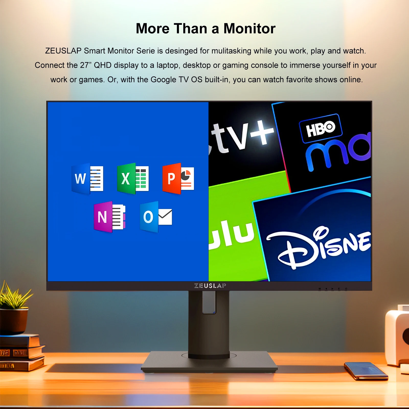 Gaming IPS Monitor 27 Inch 2K 165Hz QHD LED Smart TV System with Speaker for PC Computer and Gaming Use