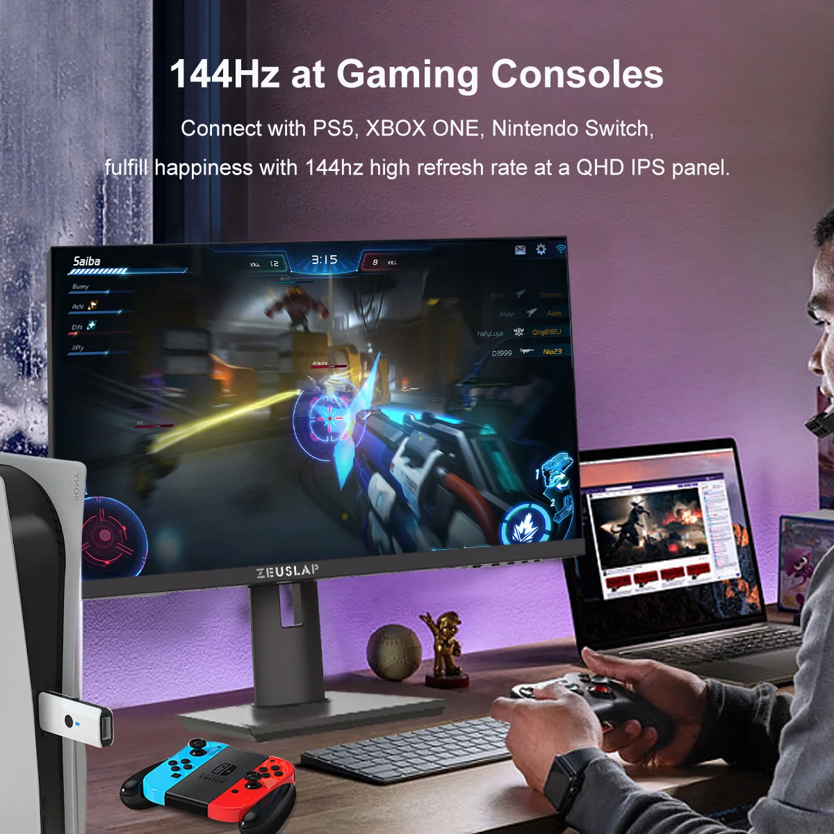 Gaming IPS Monitor 27 Inch 2K 165Hz QHD LED Smart TV System with Speaker for PC Computer and Gaming Use