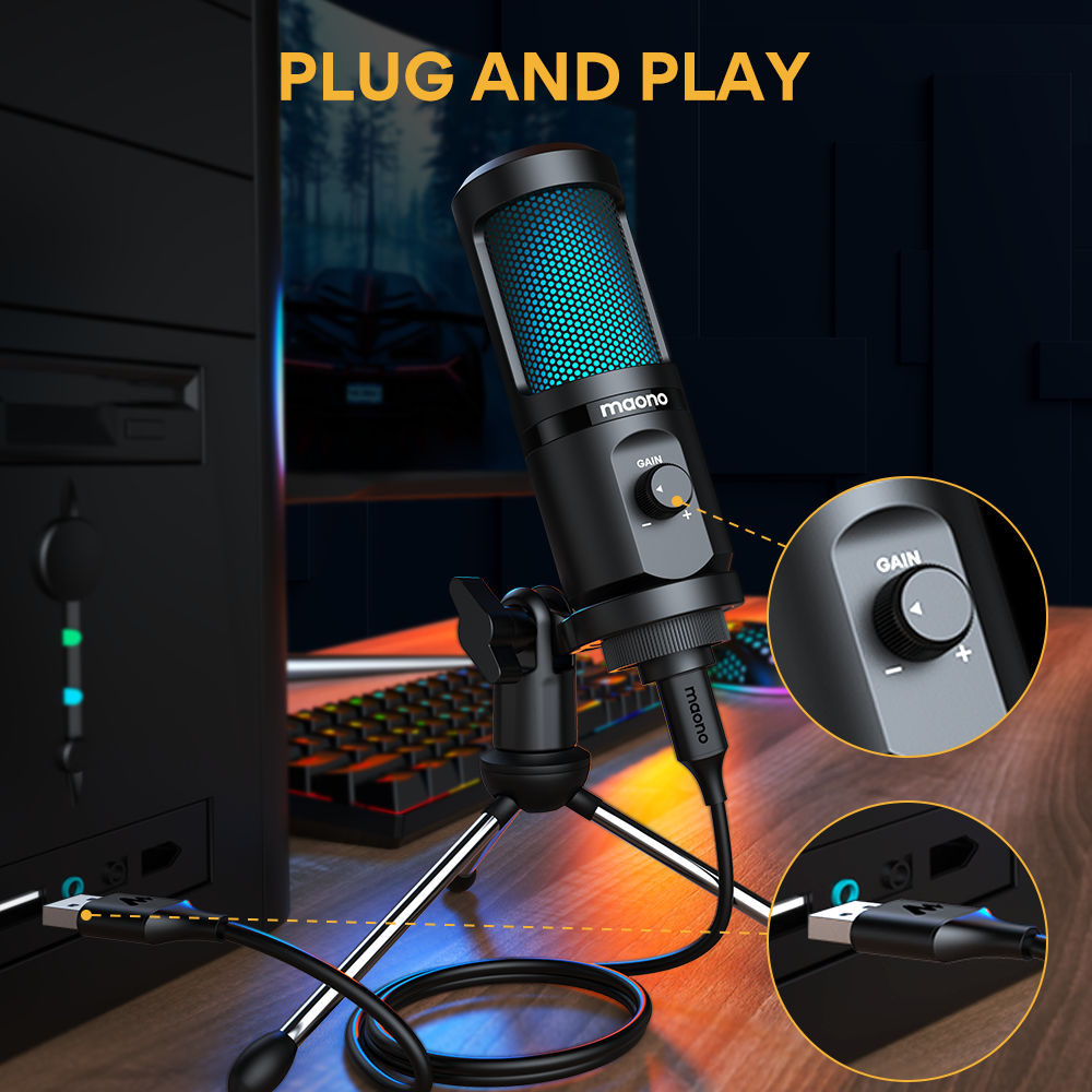 Gaming USB Microphone Desktop Condenser Podcast Microfono Recording Streaming Microphones With Breathing Light PM461TR