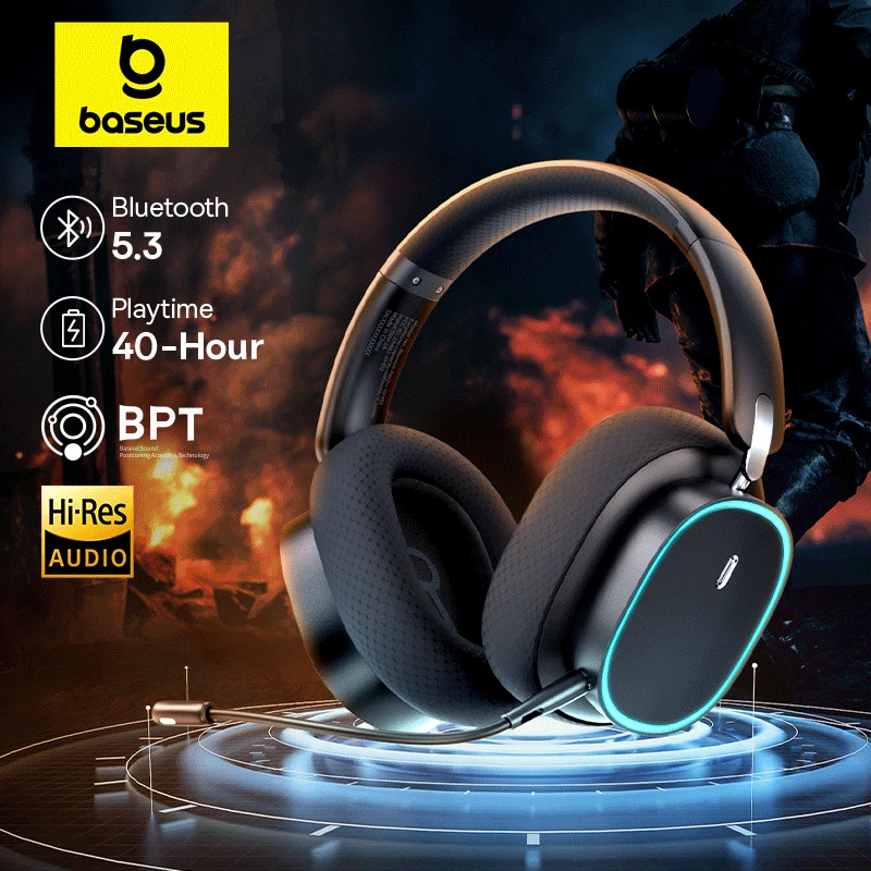 Gaming Wireless Headphone with Mic Over-Ear Headphones Bluetooth 5.3 40mm Driver 2.4G/Wireless/Cable RGB Headsets