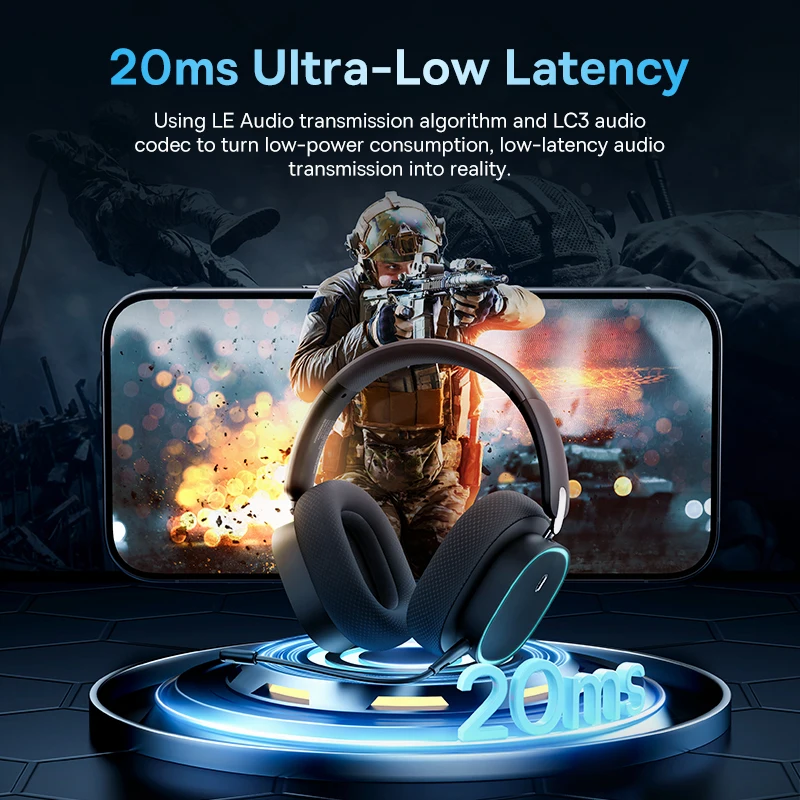 Gaming Wireless Headphone with Mic Over-Ear Headphones Bluetooth 5.3 40mm Driver 2.4G/Wireless/Cable RGB Headsets