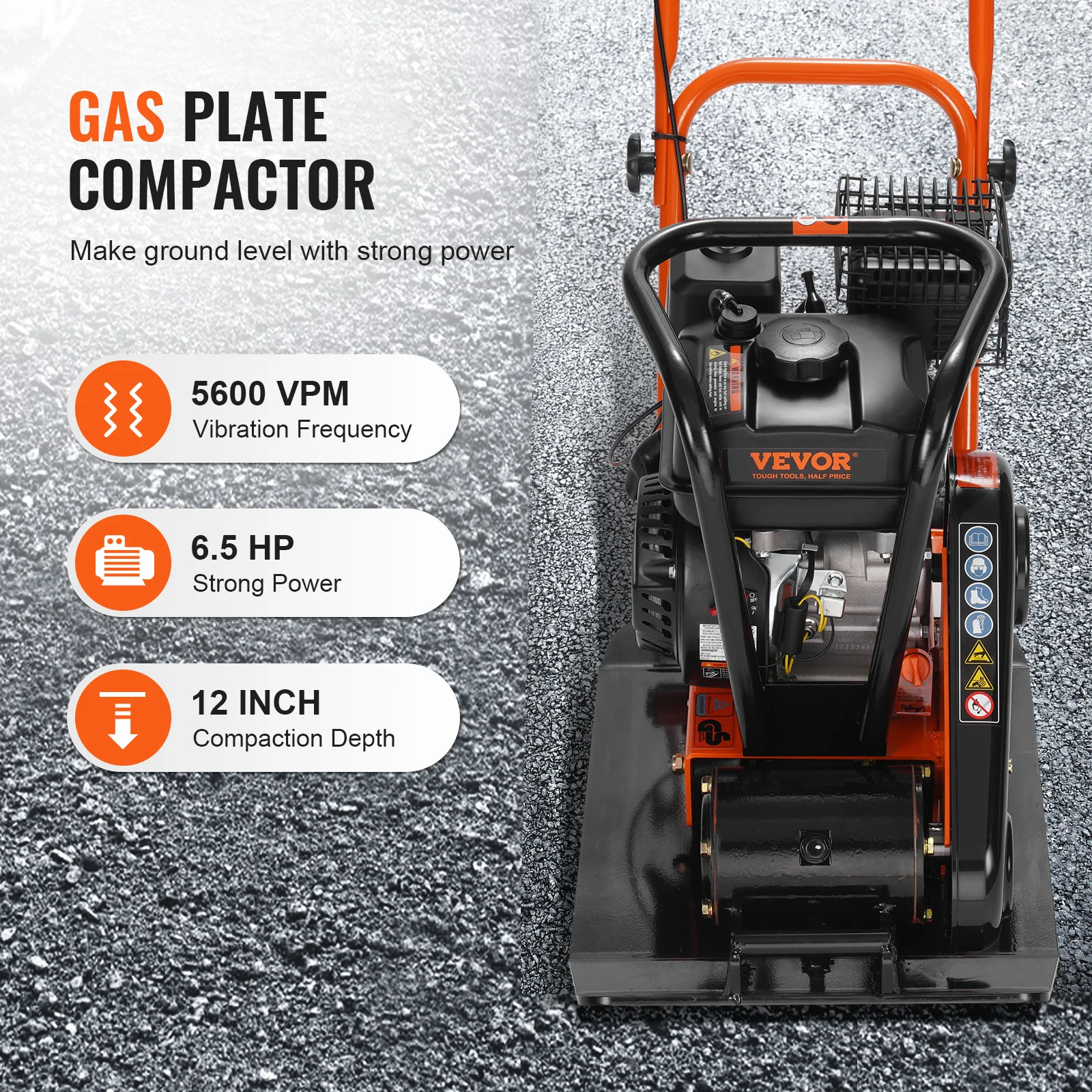 Gasoline Plate Compactor 2.8/6.5 HP Force Vibratory Compaction Tamper For Walkways, Patios, Asphalts, Paver Landscaping Gasoline Plate Compactor 2.8/6.5 HP Force Vibratory Compaction Tamper For Walkways, Patios, Asphalts, Paver Landscaping
