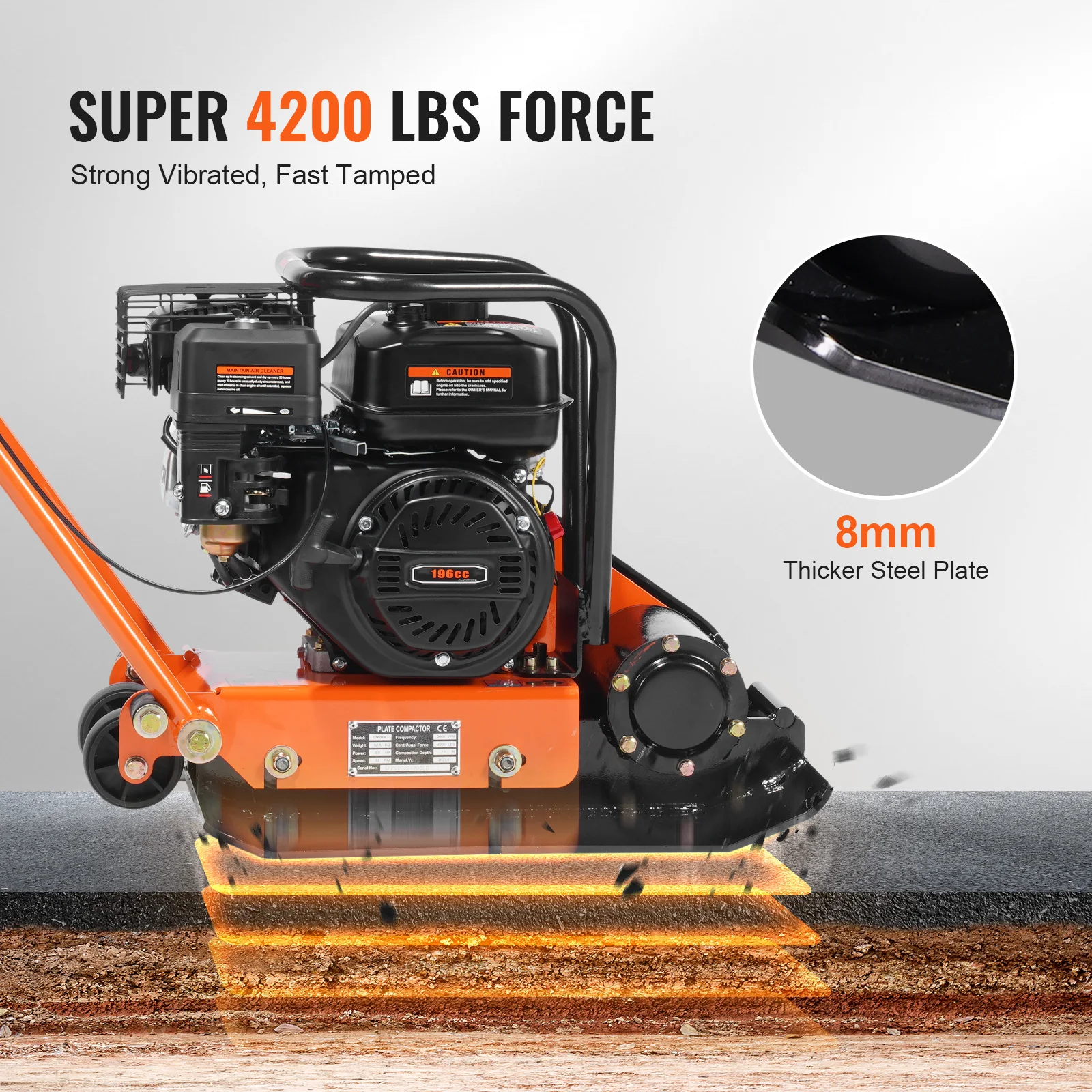 Gasoline Plate Compactor 2.8/6.5 HP Force Vibratory Compaction Tamper For Walkways, Patios, Asphalts, Paver Landscaping Gasoline Plate Compactor 2.8/6.5 HP Force Vibratory Compaction Tamper For Walkways, Patios, Asphalts, Paver Landscaping