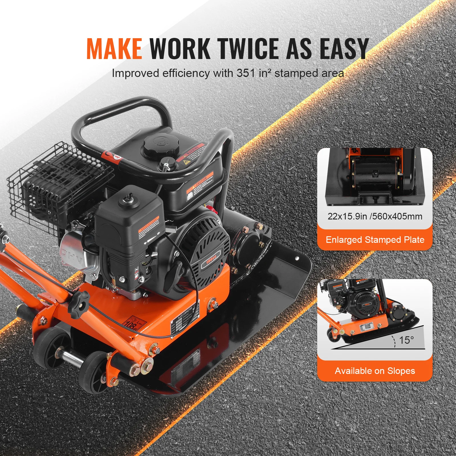Gasoline Plate Compactor 2.8/6.5 HP Force Vibratory Compaction Tamper For Walkways, Patios, Asphalts, Paver Landscaping Gasoline Plate Compactor 2.8/6.5 HP Force Vibratory Compaction Tamper For Walkways, Patios, Asphalts, Paver Landscaping