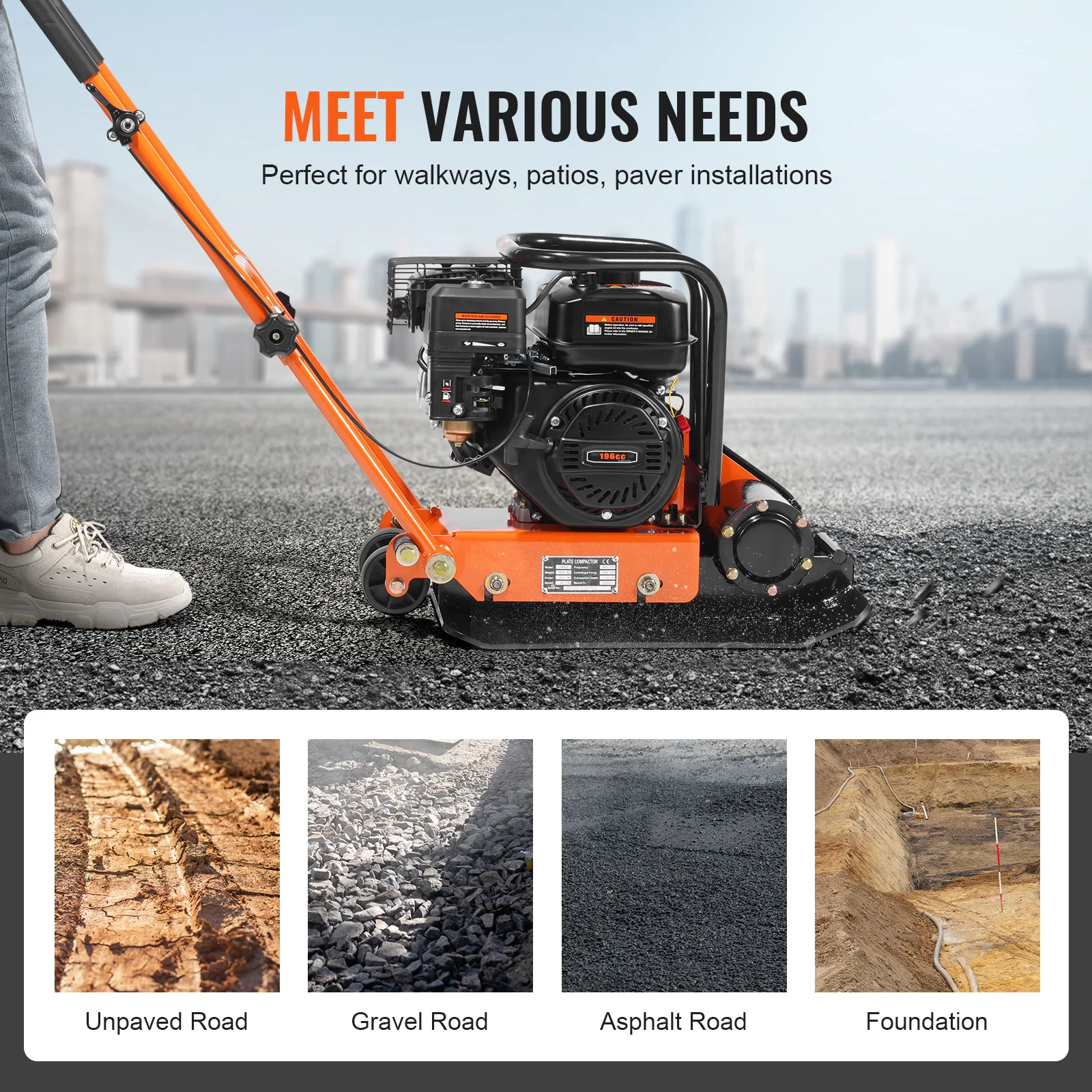 Gasoline Plate Compactor 2.8/6.5 HP Force Vibratory Compaction Tamper For Walkways, Patios, Asphalts, Paver Landscaping Gasoline Plate Compactor 2.8/6.5 HP Force Vibratory Compaction Tamper For Walkways, Patios, Asphalts, Paver Landscaping